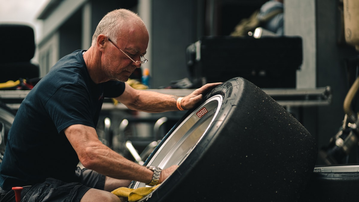 Mature man performing strength training exercise